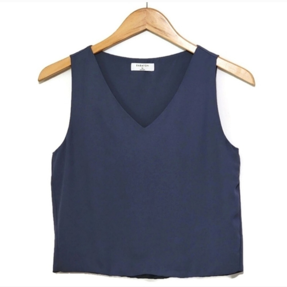 Aritzia Babaton Murphy V Neck Sleeveless Blouse Top Size XS Blue